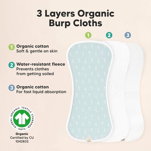KeaBabies 8-Pack Organic Baby Bibs for Girls & Boys and 5-Pack Organic Burp Cloths for Baby Boys and Girls - Teething Baby Bibs for Boy, Girl, Ultra Absorbent Burping Cloth, Burp Clothes in Kuwait