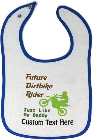 Custom Toddler & Baby Bibs Burp Cloths Profession Future Dirt Bike Rider Just Like My Daddy Riding Cotton Baby Items for Baby Girl & Boy White Royal Blue Custom Text Here in Kuwait