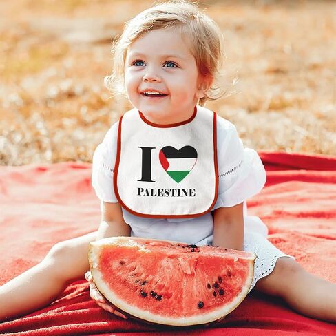 Toddler & Baby Bibs Burp Cloths Heart Love I Love Palestine Cotton Baby Items for Baby Girl & Boy White Black Design Only in Kuwait