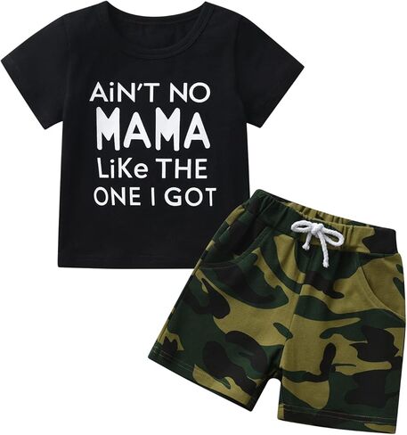 Baby Boy Summer Clothes Toddler Outfits Letter Print Short Sleeve T-Shirt Camouflage Shorts Clothing Set in Saudi Arabia