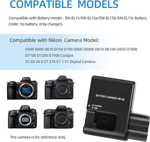 شاحن بطارية MH-25 لبطارية EN-EL15 EN-EL15a EN-EL15b متوافق مع كاميرا Nikon D750 D850 D810 D800 D780 D610 D600 D7200 D7100 D7000 D7500 in Kuwait