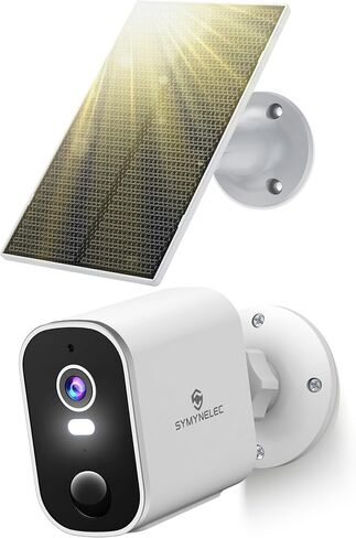 SYMYNELEC Solar Security Cameras Wireless Outdoor, 2K Battery Powered WiFi Camera with Motion Detection for Home - Color Night Vision Spotlight Siren Alarm 2-Way Talk IP65 Waterproof Cloud/TF Storage in Saudi Arabia