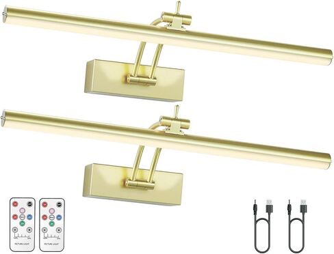 Yuichoy 2 Pack Picture Light Battery Operated for Wall, 16" Wireless Display Art Lighting for Painting with Remote, Dimmable 5200mAh Picture Frame Lights for Gallery, Antique Brass in Saudi Arabia