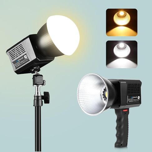 60W LED Video Light, PULUZ 2500K-6500K Dual Color Temp, 13000Lux CRI 95+ COB Fill Light with 10000mAh Rechargeable Battery & 8 Effects for Vlogging/Live Stream/Outdoor Shooting in Kuwait