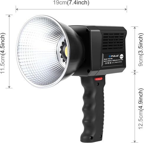 60W LED Video Light, PULUZ 2500K-6500K Dual Color Temp, 13000Lux CRI 95+ COB Fill Light with 10000mAh Rechargeable Battery & 8 Effects for Vlogging/Live Stream/Outdoor Shooting in Kuwait