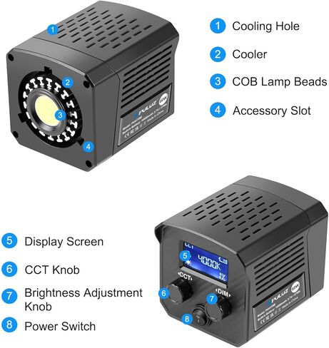 60W LED Video Light, PULUZ 2500K-6500K Dual Color Temp, 13000Lux CRI 95+ COB Fill Light with 10000mAh Rechargeable Battery & 8 Effects for Vlogging/Live Stream/Outdoor Shooting in Kuwait