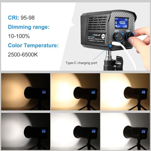 60W LED Video Light, PULUZ 2500K-6500K Dual Color Temp, 13000Lux CRI 95+ COB Fill Light with 10000mAh Rechargeable Battery & 8 Effects for Vlogging/Live Stream/Outdoor Shooting in Kuwait