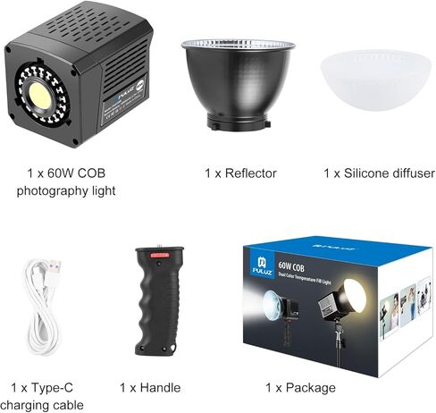 60W LED Video Light, PULUZ 2500K-6500K Dual Color Temp, 13000Lux CRI 95+ COB Fill Light with 10000mAh Rechargeable Battery & 8 Effects for Vlogging/Live Stream/Outdoor Shooting in Kuwait