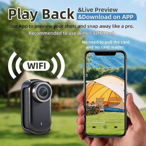 Thumb-Sized 4K Action Camera, Ultra-Portable Wearable POV Camera, 128GB, Wi-Fi, IPX7 Waterproof, EIS, with Magnetic Helmet Mount, Chest Sports Camera for Diving, Running, Cycling, Swimming in Kuwait