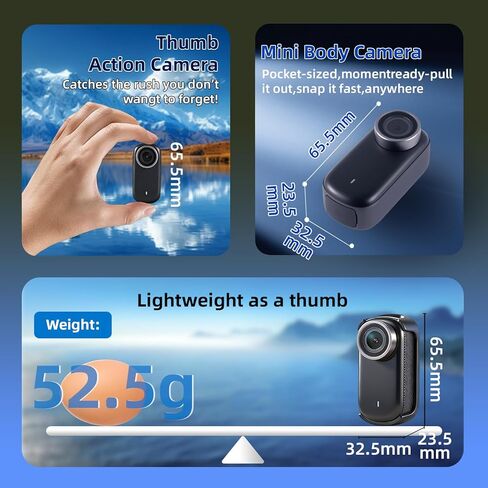 Thumb-Sized 4K Action Camera, Ultra-Portable Wearable POV Camera, 128GB, Wi-Fi, IPX7 Waterproof, EIS, with Magnetic Helmet Mount, Chest Sports Camera for Diving, Running, Cycling, Swimming in Kuwait