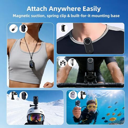 Thumb-Sized 4K Action Camera, Ultra-Portable Wearable POV Camera, 128GB, Wi-Fi, IPX7 Waterproof, EIS, with Magnetic Helmet Mount, Chest Sports Camera for Diving, Running, Cycling, Swimming in Kuwait