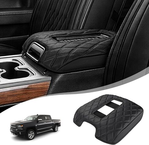 غطاء مسند ذراع وحدة التحكم المركزية لسيارة 2007-2014 Chevy Silverado & Tahoe & Avalanche & Suburban Accessories، GMC Sierra & Yukon، واقي غطاء وحدة التحكم الوسطى من جلد الفينيل، أسود (يناسب مقعد الدلو فقط) in Kuwait