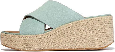 FitFlop Women's PLATFFORM Espadrille Suede Wedge Cross Slides with CushX Technology, Jute-Wrapped Platform, Slip-On Design in Saudi Arabia