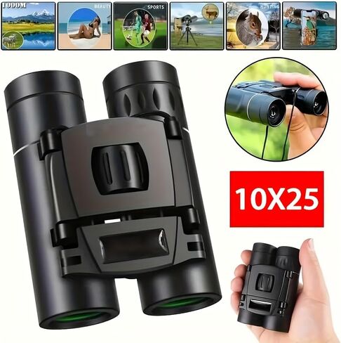 1pc 10x25 HD Compact Binoculars for Adults, High Powered Portable Folding Telescope, for Birdwatching Hiking Hunting Travel Outdoor Adventures, Gift for Enthusiasts in Kuwait