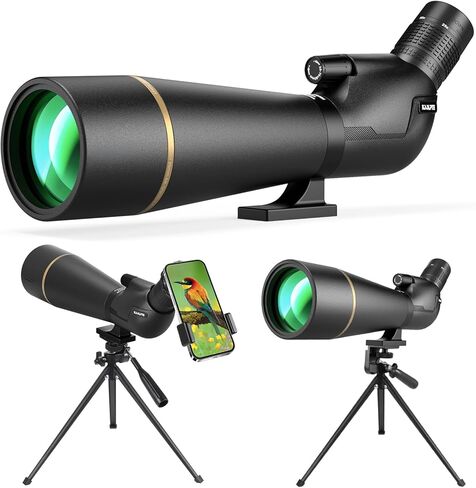 نطاق اكتشاف 25-75x85 مع زجاج منخفض التشتت للغاية، ومحول الهاتف، وحامل ثلاثي القوائم وحقيبة حمل - نطاق رصد تكبير مقاوم للماء BAK4 متعدد الطبقات بالكامل لمشاهدة الطيور ومشاهدة الحياة البرية والصيد (أخضر) in Kuwait