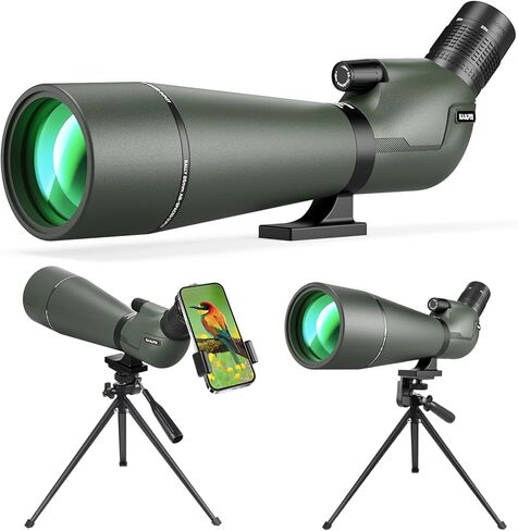 نطاق اكتشاف 25-75x85 مع زجاج منخفض التشتت للغاية، ومحول الهاتف، وحامل ثلاثي القوائم وحقيبة حمل - نطاق رصد تكبير مقاوم للماء BAK4 متعدد الطبقات بالكامل لمشاهدة الطيور ومشاهدة الحياة البرية والصيد (أخضر) in Kuwait