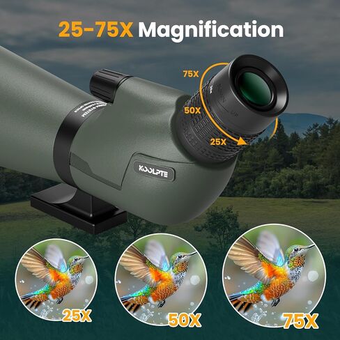 نطاق اكتشاف 25-75x85 مع زجاج منخفض التشتت للغاية، ومحول الهاتف، وحامل ثلاثي القوائم وحقيبة حمل - نطاق رصد تكبير مقاوم للماء BAK4 متعدد الطبقات بالكامل لمشاهدة الطيور ومشاهدة الحياة البرية والصيد (أخضر) in Kuwait