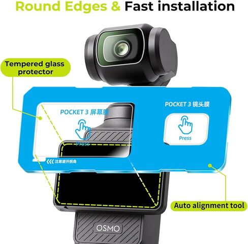 2+2 Pack DJI Osmo Pocket 3 Screen Protector and Lens Protector with Auto-Alignment Frame, Featuring Easy-Install Frame, HD Anti-Glare Tempered Glass Touch Sensitive Kit in Kuwait