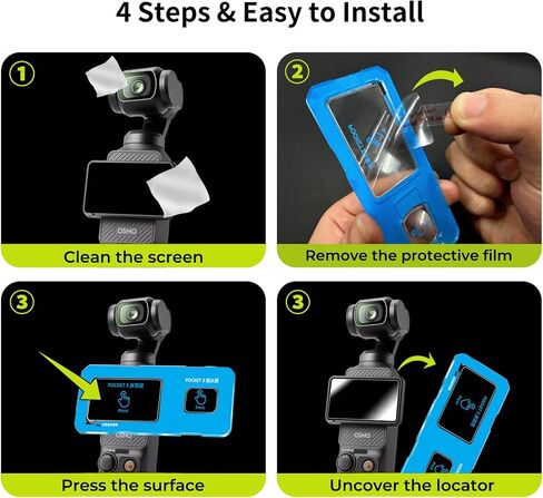 2+2 Pack DJI Osmo Pocket 3 Screen Protector and Lens Protector with Auto-Alignment Frame, Featuring Easy-Install Frame, HD Anti-Glare Tempered Glass Touch Sensitive Kit in Kuwait