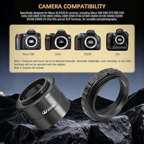 محول تركيب Alstar T2 M42 إلى 2 بوصة لجميع كاميرات Nikon SLR/DSLR - حزمة مع - محول عدسة تلسكوب من 2 بوصة إلى 1.25 بوصة in Kuwait