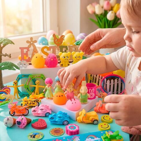 JOYIN 60 PCS Prefilled Pastel Eggs with Assorted Toys, Stuffed Toys for Easter Egg Hunt, Kids Basket Stuffer Filler, Party Favor Decoration Supply, Classroom Prize, Easter Toys Bulk in Saudi Arabia