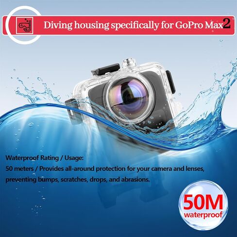 Waterproof Diving Housing Case for GoPro MAX 2 – 50m/164ft Underwater Shell with Anti-Fog, Shockproof Design for Snorkeling, Surfing, Swimming in Kuwait