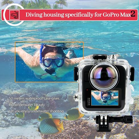 Waterproof Diving Housing Case for GoPro MAX 2 – 50m/164ft Underwater Shell with Anti-Fog, Shockproof Design for Snorkeling, Surfing, Swimming in Kuwait