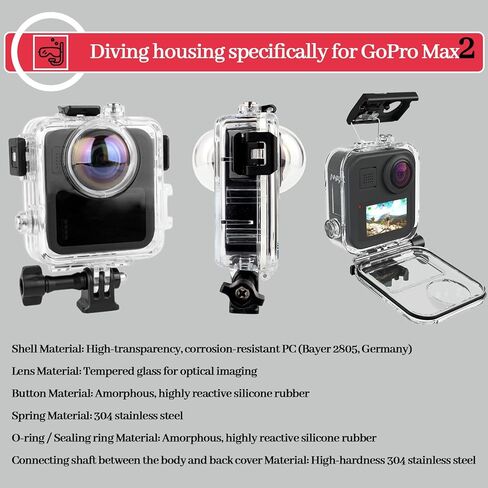 Waterproof Diving Housing Case for GoPro MAX 2 – 50m/164ft Underwater Shell with Anti-Fog, Shockproof Design for Snorkeling, Surfing, Swimming in Kuwait