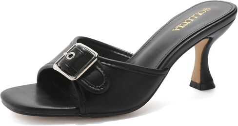 Women's Kitten Heels Square Open Toe Mules Sexy Backless Slip On Dressy Heeled Sandals with Buckle Strap for Wedding,Prom,Party,Daily in Saudi Arabia