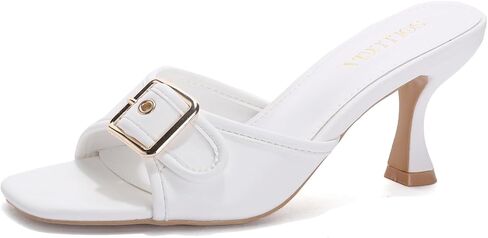 Women's Kitten Heels Square Open Toe Mules Sexy Backless Slip On Dressy Heeled Sandals with Buckle Strap for Wedding,Prom,Party,Daily in Saudi Arabia