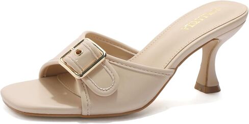 Women's Kitten Heels Square Open Toe Mules Sexy Backless Slip On Dressy Heeled Sandals with Buckle Strap for Wedding,Prom,Party,Daily in Saudi Arabia