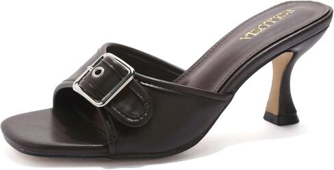 Women's Kitten Heels Square Open Toe Mules Sexy Backless Slip On Dressy Heeled Sandals with Buckle Strap for Wedding,Prom,Party,Daily in Saudi Arabia
