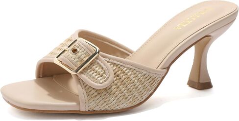 Women's Kitten Heels Square Open Toe Mules Sexy Backless Slip On Dressy Heeled Sandals with Buckle Strap for Wedding,Prom,Party,Daily in Saudi Arabia