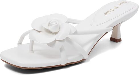 صنادل نسائية من Shoe'N Tale بكعب زهري وكعب قطة فليب فلوب بتصميم أحزمة وكعب مربع عند الأصابع صنادل صيفية أنيقة للحفلات والعادية in Kuwait