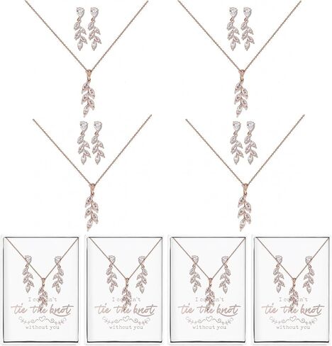 DHQH Bridesmaid Necklace Earrings Set Gifts I Couldn't Say I DO Without You Cubic Zirconia Leaf Pendant Necklace Bridesmaid Proposal Gift Set of 4 6 in Kuwait