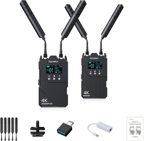 FEELWORLD WT1H 1000FT 4K Wireless HDMI Video Transmission and Receiver –Low Latency 0.08s, Dual HDMI, Full-Duplex Intercom, Support APP Monitoring, for DSLR, Camera, Event, Conference，Live Streaming in Kuwait