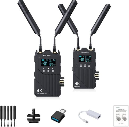 FEELWORLD WT1H 1000FT 4K جهاز نقل واستقبال فيديو HDMI لاسلكي - زمن وصول منخفض 0.08 ثانية، HDMI مزدوج، اتصال داخلي مزدوج كامل، دعم مراقبة التطبيقات، لكاميرات DSLR، والكاميرا، والحدث، والمؤتمرات، والبث المباشر in Kuwait