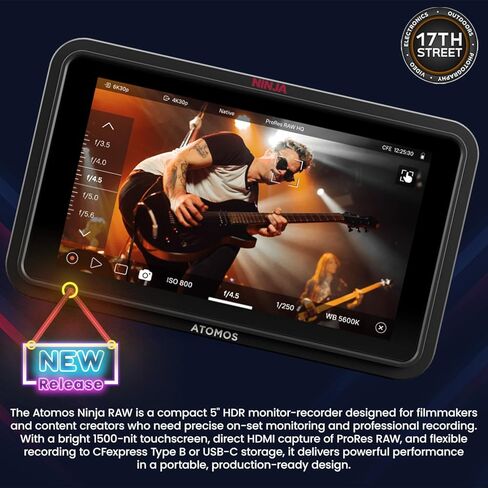 Atomos Ninja RAW Monitor/Recorder with Camera Control for HDMI & Mirrorless Cameras, 5-inch HDR Resolution with Power Battery, Charger & Aluminum Alloy 1/4" Camera Hot Shoe Mount (2 Pack), Bundle Kit in Kuwait