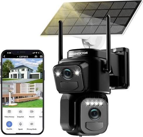 BEENOCAM 4K Dual Lens Solar Security Cameras Wireless Outdoor, 5G/2.4G WiFi 355°Pan/Tilt Cameras for Home Security with 8MP Color Night Vision, PIR Motion Detection, Auto Tracking in Kuwait