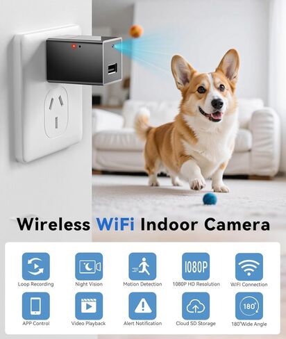 1080p HD USB Charger Camera with App Control & Motion Detection,Wireless WiFi Security Camera Phone Charger with Night Vision,Loop Recording for Office,Home,Shop,Garage,Nanny Cam Easy to Use ﻿ in Kuwait