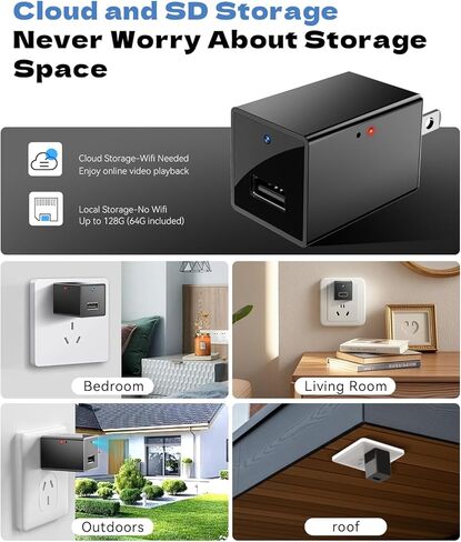 1080p HD USB Charger Camera with App Control & Motion Detection,Wireless WiFi Security Camera Phone Charger with Night Vision,Loop Recording for Office,Home,Shop,Garage,Nanny Cam Easy to Use ﻿ in Kuwait