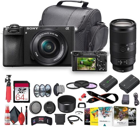 كاميرا Sony Alpha a6700 بدون مرآة، ومستشعر 26 ميجابكسل، وفيديو 4K، ووظائف صديقة لمدونة الفيديو مع عدسة 18-135 ملم (ILCE-6700M/B) + بطاقة ذاكرة سعة 64 جيجابايت + طقم فلتر + بطارية متوافقة مع NP-FZ100 + المزيد in Kuwait