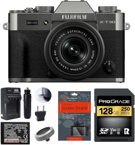 كاميرا FUJIFILM X-T30 III بدون مرآة مع حزمة عدسة XC 13-33 مم، تتضمن: بطاقة ذاكرة ProGrade Digital 128GB Extreme PRO، بطارية احتياطية FUJIFILM NP-W126S والمزيد (6 قطع) (فضي فحمي) in Kuwait