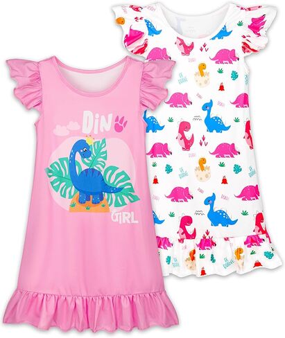 2Pcs Girls Cute Dress Flutter Short Sleeves 3-7 Years Soft Casual Dress in Kuwait