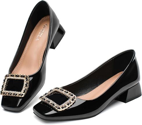Women's Low Chunky Block Heel Pumps Comfortable Square Toe Dress Shoes Slip On Block Heel for Office Lady Shoes in Kuwait