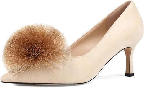 Fericzot Women's Closed Pointed Toe Puff Pompom Pumps Stiletto High Heels Wedding Party Dress Shoes in Kuwait