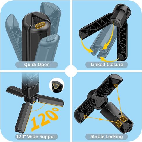 لـ DJI Osmo Pocket 4 3 Mini Tripod & Grip، مقبض ثلاثي القوائم مفتوح بنقرة واحدة مع برغي 1/4 بوصة لـ DJI Osmo Pocket 3/4 Action 6 5pro 4 Nano/Insta 360 X5 مقبض حامل سطح المكتب التلقائي in Kuwait