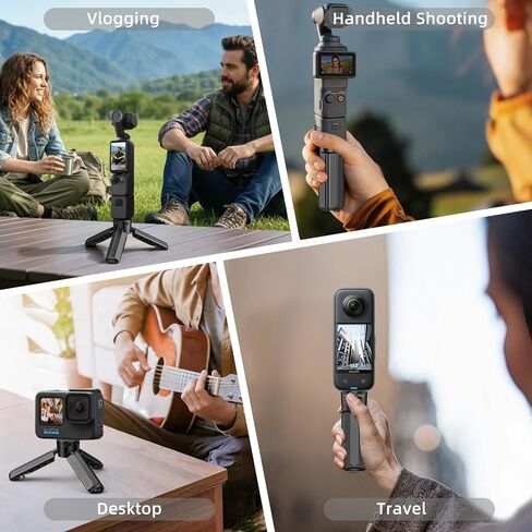 لـ DJI Osmo Pocket 4 3 Mini Tripod & Grip، مقبض ثلاثي القوائم مفتوح بنقرة واحدة مع برغي 1/4 بوصة لـ DJI Osmo Pocket 3/4 Action 6 5pro 4 Nano/Insta 360 X5 مقبض حامل سطح المكتب التلقائي in Kuwait