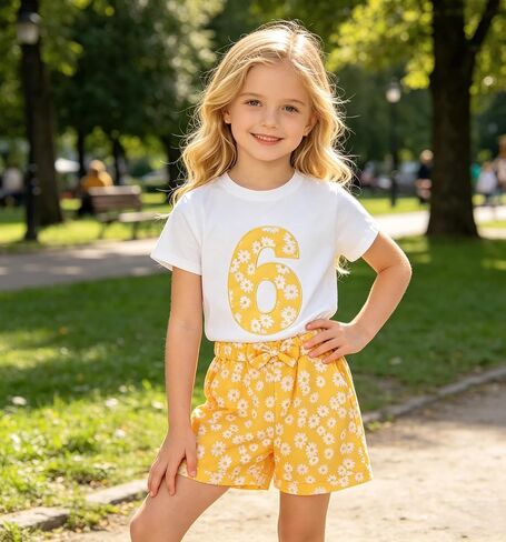 Ritatte Toddler Girl Birthday Outfit Daisy Embroidery Short Sleeve T-Shirt Bow Flower Shorts Set 2-7T Birthday Party Clothes in Saudi Arabia