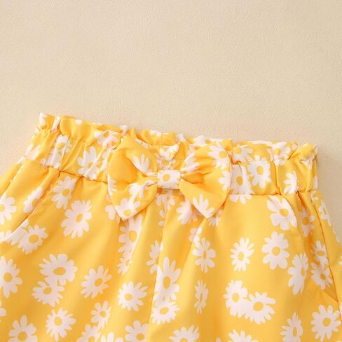 Ritatte Toddler Girl Birthday Outfit Daisy Embroidery Short Sleeve T-Shirt Bow Flower Shorts Set 2-7T Birthday Party Clothes in Saudi Arabia